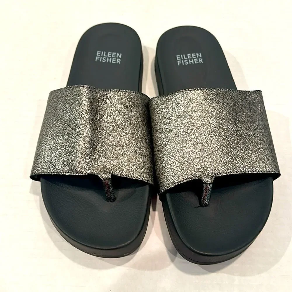 Eileen Fisher Metallic Black Sandals - Picture 7 of 10